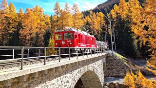 ★ 4K 🇨🇭 Pontresina  Alp Grüm  Pontresina cab ride in a Gem 44 54 year old hybrid loco 102021 [upl. by Ahsote15]