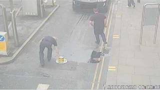 CCTV Drivers crash into automated bollards in Manchester city centre [upl. by Armin]