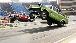 WILD WHEELSTANDING STRAIGHT AXLE 5657 CHEVY GASSERS AT RT66 CLASSIC 14 [upl. by Enaitsirk219]