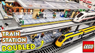 Custom LEGO Train Station IMPROVED with Raised amp Ground Line Service [upl. by Ahsuat]