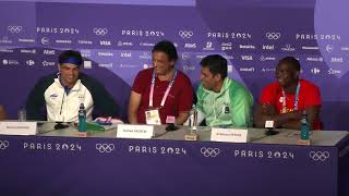 Arshad Nadeem and Neeraj Chopra Put On Javelin Show At Olympics Press Conference [upl. by Atineb]