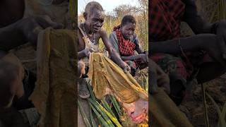 Hadzabe Old man teaching Young generation how to prepare traditional food hadzabetribe foodafrica [upl. by Sandler]