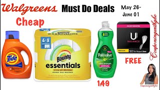 Walgreens Must Do Deals May 26June 01 lots of detergent deals paper products deal and free kotex [upl. by Atteynot]