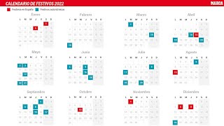 Calendario laboral 2022 en España y en cada Comunidad Autónoma Días festivos y puentes [upl. by Yenterb]