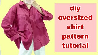 Tutorial pola kemeja oversize part 1  oversized shirt pattern [upl. by Gamal]