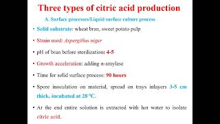 Microbial production of citric acid Fermentation technology [upl. by Yrak]