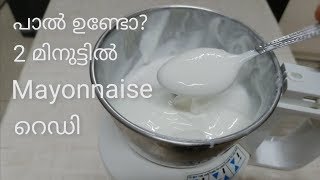 പാൽകൊണ്ട് 2 മിനുട്ടിൽ മയോണൈസ് ഉണ്ടാകാം Mayonnaise Without Egg WhiteMayonnaise in Malayalam [upl. by Guidotti]