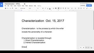 Characterization  STEAL  Google Docs Part 1 [upl. by Neemsaj]