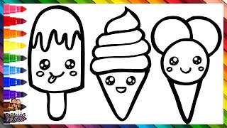 Dibuja Y Colorea 3 Lindos Helados 🍦🍨🍧❄️🌈 Dibujos Para Niños [upl. by Nomannic]