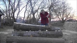 Debarking A Log with Council Tool Hudson Bay Axe [upl. by Ardisj]