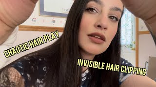 Fast Chaotic ASMR Hair Play hair clipping fixing flyaways scalp scratching amp hair brushing [upl. by Ynwat198]