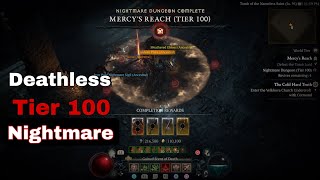 Lidless Wall Bone Spear Solo Nightmare Tier 100 Mercys Reach  Diablo 4 Season 1 [upl. by Bravar146]