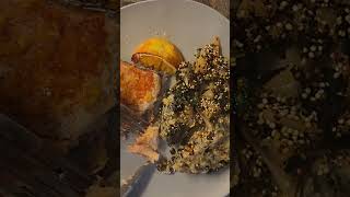 Dinner tonight Spinach Quinoa Stuffed Portobello Mushroom with Citrus Baked SalmonYum Subscribe [upl. by Olen659]