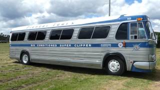 A 1961 GM PD4106 Coach Super Clipper as it enters the display area at Yarra Glen Racecourse [upl. by Nahguav]