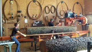 WoodMizer LT50 Sawmill Milling Nice Black Cherry Logs into Lumber Husband amp Wife Team [upl. by Enerehs]