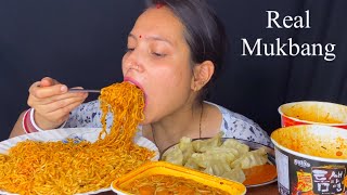 Real Mukbang Eating Spicy Korean Kimchi Fire Noodles Chicken Momos Schezwan Noodles Eating Vlog [upl. by Iht]