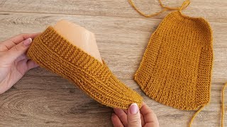 Следки спицами одним полотном «по турецки»  Easy knit slippers pattern tutorial [upl. by Novhaj]