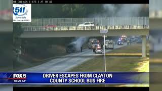 Driver escapes from Clayton County school bus fire [upl. by Peery]