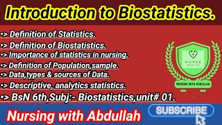 Introduction to Biostatistics in urdu hindi  Bsn 6th semester Unit 1 Basic terminologies [upl. by Ybrad]