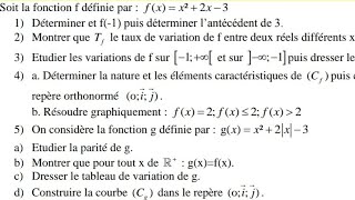 Devoir surveillé Fonctions numériques  tronc commun modèle2 [upl. by Conias]