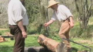 Hewing an oak log with handtools [upl. by Gradey]