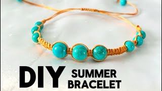 Simple turquoise wax cord bracelet tutorial  summer macrame bracelet ideas [upl. by Magbie]