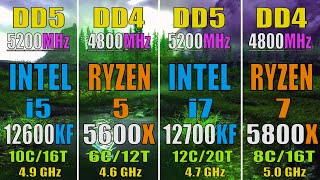 INTEL i5 12600KF vs RYZEN 5 5600X vs INTEL i7 12700KF vs RYZEN 7 5800X  DDR4 vs DDR5 [upl. by Odine]