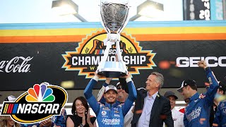 Kyle Larson celebrates in victory lane at Phoenix receives NASCAR Cup trophy  Motorsports on NBC [upl. by Archle367]