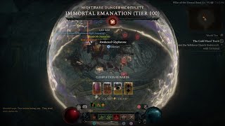 Lidless Wall Bone Spear Necromancer Nightmare Tier 100 Immortal Emanation  Diablo 4 Season 1 [upl. by Sakul14]