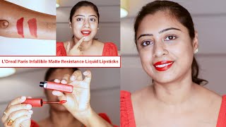 Testing New LOréal Paris Infallible Matte Resistance Lipsticks  Swatches amp Review [upl. by Iarahs778]