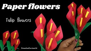 Paper Flowers  Tulip Flowers  Easy Flower Making  Paper Craft  Amazing Paper Craft [upl. by Aiahc]