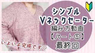 【初心者さんも編める！】シンプルなVネックセーターの編み方⑤【棒編み】 [upl. by Nesyt]