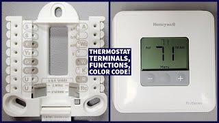 Honeywell Thermostat Instructions Wire Terminals Functions Color Code Furnace and AC Heat Pump [upl. by Valtin]