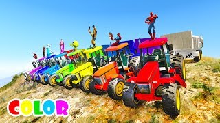 LEARN Color Tractor race from Mountain with superheroes Cartoon for kids and babies [upl. by Aba]