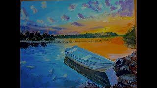 Painting a Seascape Landscape With Acrylic  Time Lapse [upl. by Arat]