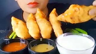 asmr eating spicy samosa challenge [upl. by Dorice]