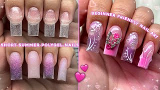 SHORT SUMMER POLYGEL NAILS💜 BEGINNER FRIENDLY NAILS amp EASY NAIL ART  Polygel Nail Tutorial [upl. by Cheffetz122]