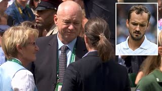 Wimbledon umpire climbs off chair as something serious is brewing in Medvedev vs Alcaraz [upl. by Yruy]