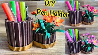 Cute Pen Stand Idea  Cardboard reuse idea  Cardboard Desk Organizer  Diy [upl. by Tevis]