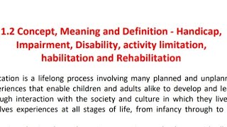 Course 01Unit 01 Understanding Disaability Part 12 Concept meaning and definition  handicap [upl. by Elroy]