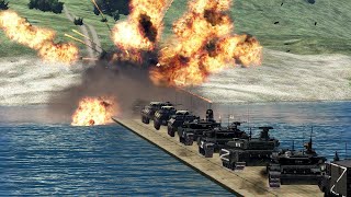 Pontoon bridge with armored vehicles was destroyed by Ukrainian ATGM Javelin  Arma 3 [upl. by Charleen631]