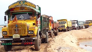 Tippers Formation of Line for Loading of Sand  Lorry Videos  Truck Videos  TIPPER LORRY TRUCK [upl. by Ttreve]