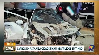 Acidente em Timbó carros destruídos após corrida e batida em poste [upl. by Wetzel]