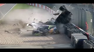 British GT Championship Donington Park 2023 Massive Crash [upl. by Atiuqad]