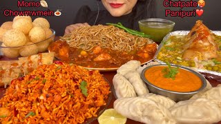 CHATPATE PANIPURINOODLESMOMOMANCHURIANSAMOSA CHAAT ASMR EATING [upl. by Cindelyn]