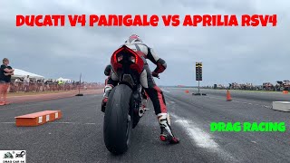 Ducati V4 Panigale vs Aprilia RSV4 motorcycle drag racing 14 mile 🏍🚦  4K UHD [upl. by Ainer]