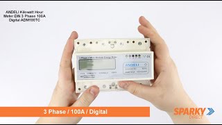 ANDELI Kilowatt Hour Meter DIN 3 Phase 100A Digital  ADM100TC [upl. by Eric]