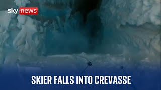 Watch the terrifying moment a skier falls into a crevasse in France [upl. by Vaientina]