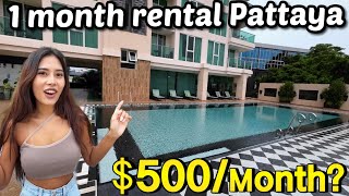 Touring a 500 Pattaya Condo for 1 month Rent  Thailand House Review [upl. by Hanako]