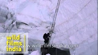 Up a steep bergschrund over a serac and across a crevassed glacier [upl. by Harbour]